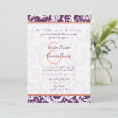 Paarse en Koraalridperbruiloft Kaart (Staand voorkant)