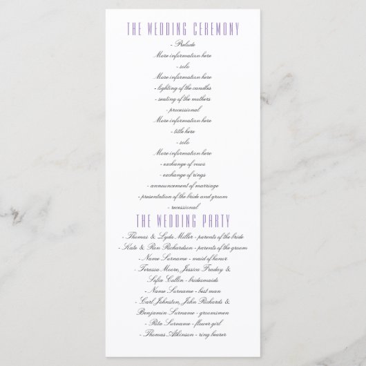 Paarse en Lavendel Floral Lantaarn Wedding Program Programma (Achterkant)