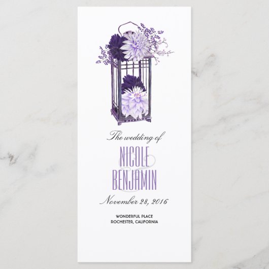 Paarse en Lavendel Floral Lantaarn Wedding Program Programma (Voorkant)