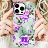 Paarse en Lavendel Monogram Bloemen Case-Mate iPhone Case