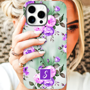 Paarse en lavendel monogram bloemmotief iPhone 16 pro max hoesje