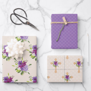 PAARSE EN LAVENDER EASTER KROSSEN WATERVERF STROOM INPAKPAPIER VEL