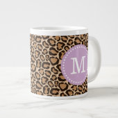 Paarse en Leopard Print Custom Monogram Extra Grote Mok (Voorkant rechts)