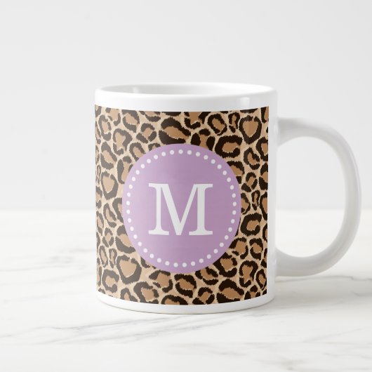 Paarse en Leopard Print Custom Monogram Extra Grote Mok (Rechts)
