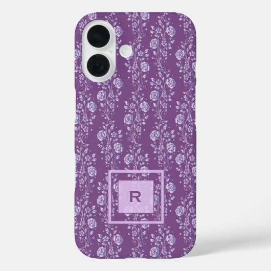 Paarse en Lila Floral Monogram Case-Mate iPhone Case (Achterkant)