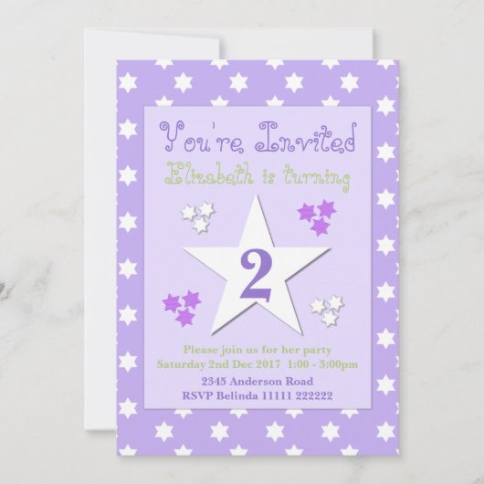 Paarse en lila met sterren verjaardagsfeestje kaart (Voorkant)