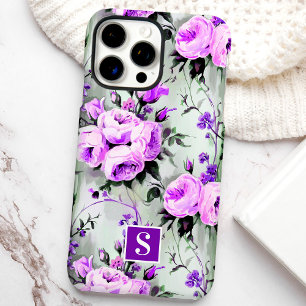 Paarse en Lila Monogram Bloemen iPhone 16 Pro Max Hoesje