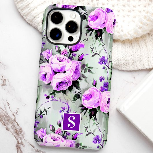 Paarse en Lila Monogram Bloemen Case-Mate iPhone Case