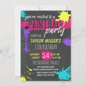 Paarse en magenta Paint Splash Paintball Party Kaart (Voorkant)