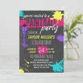 Paarse en magenta Paint Splash Paintball Party Kaart (Staand voorkant)