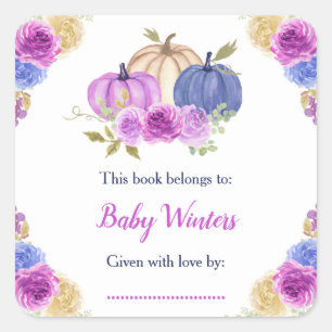 Paarse en marineblauwe bloemenkurkjes baby shower vierkante sticker