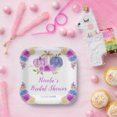 Paarse en marineblauwe bloemige pompoenen bruiloft papieren bordje (Feest)