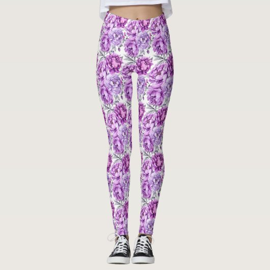 Paarse en Mauve bloemenclusters Leggings (Voorkant)