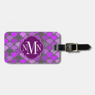 Paarse en Mauve Schalen Patroon Monogram Bagagelabel
