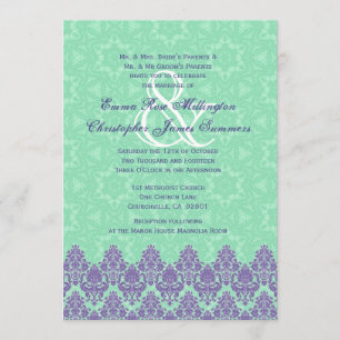 Paarse en Mint Green Lace Damask Wedding V12 Kaart