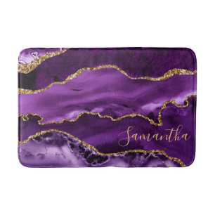 Paarse en namaak gouden glitters marmer agaat badmat