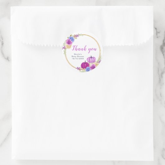 Paarse en Navy pompoenen Baby shower Dank u Ronde Sticker (Tas)