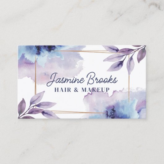 Paarse en Navy Waterverf Botanische Bladeren Visitekaartje (Voorkant)
