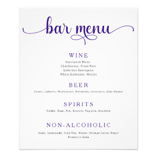 Paarse en Off White Wedding Bar Menu Poster