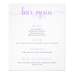 Paarse en Off White Wedding Bar Menu Poster