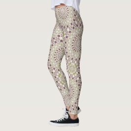 Paarse en olijf geometrische mandala patroon leggings