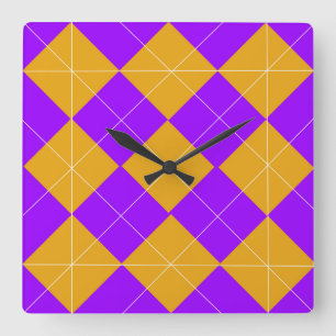 Paarse en Oranje Argyle Vierkante Klok
