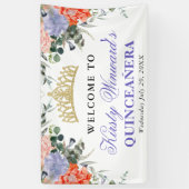 Paarse en Oranje bloemen Quinceanera Spandoek (Verticaal)