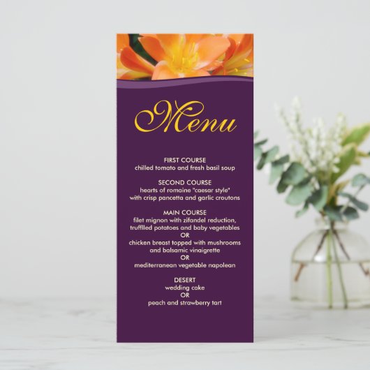 Paarse en Oranje Diner Menu (Staand voorkant)