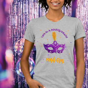 Paarse en Oranje Glitters Masker Carnaval T-shirt