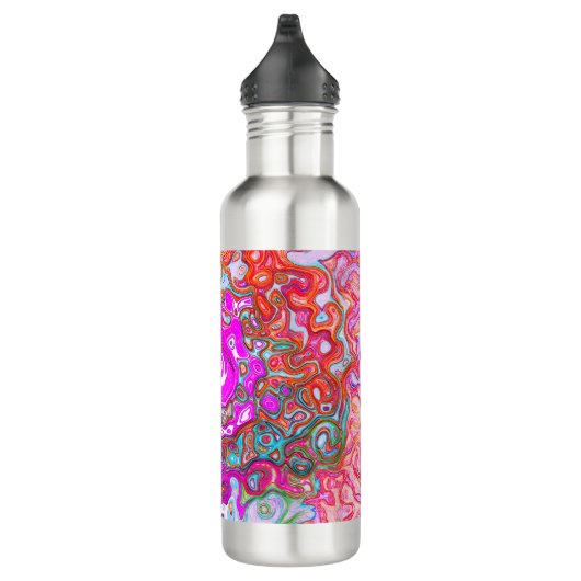Paarse en Oranje Groovy Abstract Retro Swirl Waterfles (Rechts)