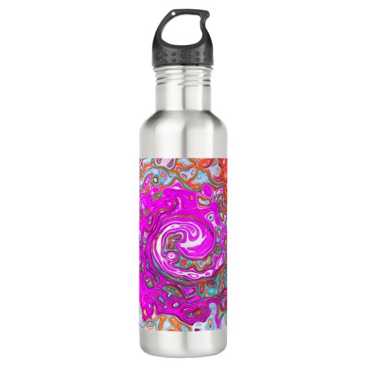 Paarse en Oranje Groovy Abstract Retro Swirl Waterfles (Voorkant)