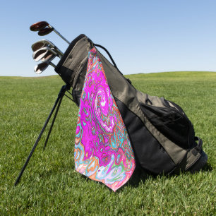 Paarse en oranje groovy abstracte retro werveling golfhanddoek
