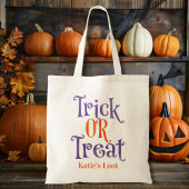 Paarse en Oranje Halloween Custom Trick or treat Tote Bag
