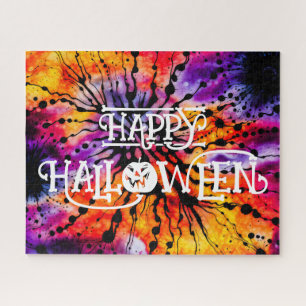Paarse en Oranje Happy Halloween Tie Dye Legpuzzel