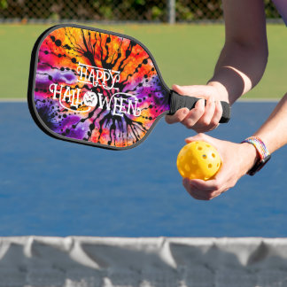 Paarse en Oranje Happy Halloween Tie Dye Pickleball Paddle