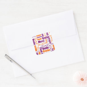 Paarse en Oranje meertalige Bedankt kiezen een vor Vierkante Sticker