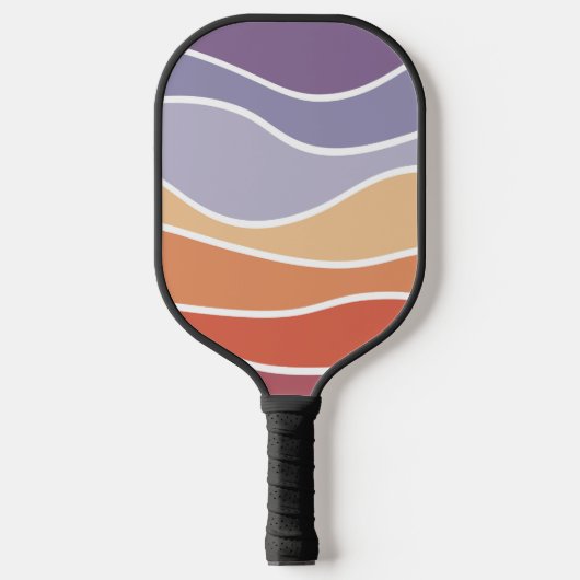 Paarse en oranje retro stijl golven pickleball paddle (Voorkant)