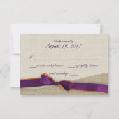 Paarse en Oranje Ribbon en Burlap Respons RSVP Kaartje (Voorkant)