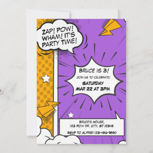 Paarse en Oranje stripuitnodiging Kaart