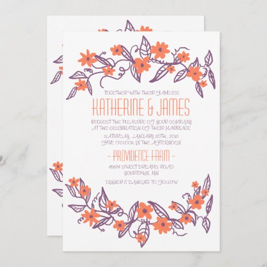 Paarse en Oranje uitnodiging tot het uitzenden van (Voorkant / Achterkant)