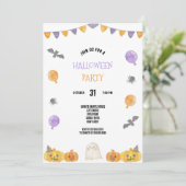 PAARSE EN ORANJE WATERVERF HALLOWEEN PARTY KAART (Staand voorkant)