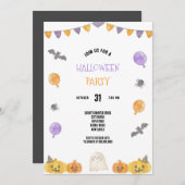 PAARSE EN ORANJE WATERVERF HALLOWEEN PARTY KAART (Voorkant / Achterkant)