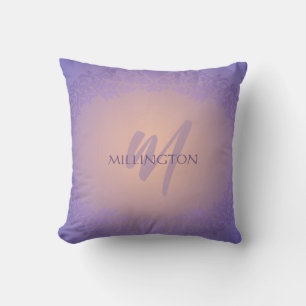 Paarse en Peach Damask Monogram Kussen