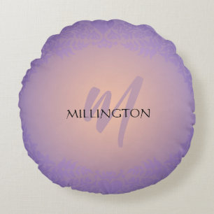 Paarse en Peach Damask Monogram Rond Kussen