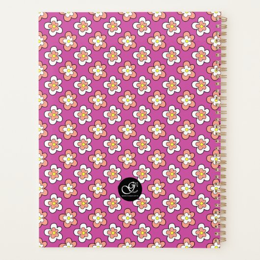 Paarse en perzik bloem gepersonaliseerd  planner (Achterkant)