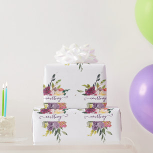 Paarse en rode bloemige gepersonaliseerde inpakpap cadeaupapier