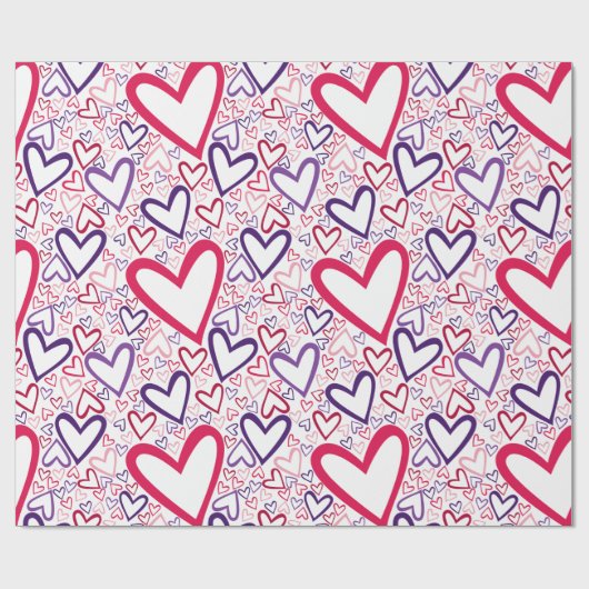 Paarse en rode harten cadeaupapier (Vlak)
