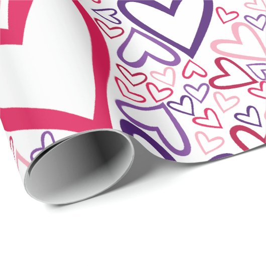 Paarse en rode harten cadeaupapier (Rol Hoek)