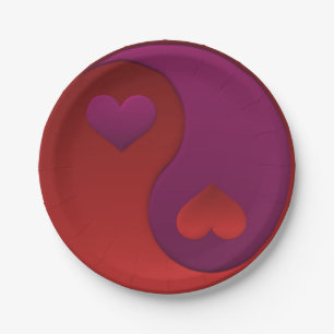 Paarse en Rode Yin Yang Harten Papieren Bordje