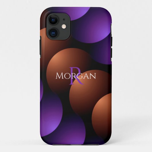 Paarse en Roos Gold Semi-cirkels, naam monogram Case-Mate iPhone Case (Achterkant)